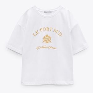 French Coast Aesthetic Graphic Nautical Tshirt Caribbean Summer Embroidered gold